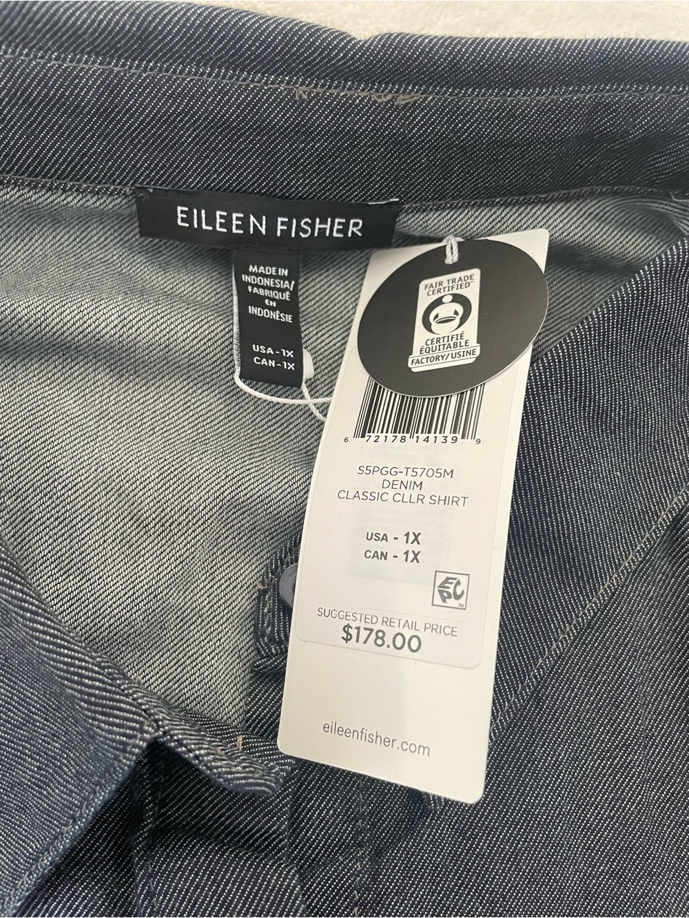 Eileen Fisher Airy Organic Cotton Twill Classic Collar Denim Shirt Size 1X - Picture 5 of 9